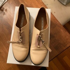 & Other Stories Cream Leather Flats with Zipper Detail